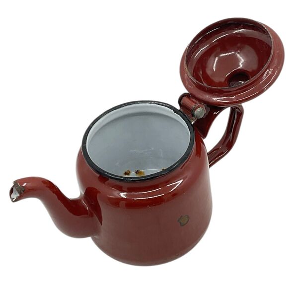 Brown Tea Pot With Hinged Lid Small Enamelware Vintage Farmhouse Decor - Picture 6 of 9